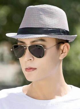 帽子男士夏天英伦爵士男款夏季小礼帽遮阳帽中年出游礼帽男青年潮