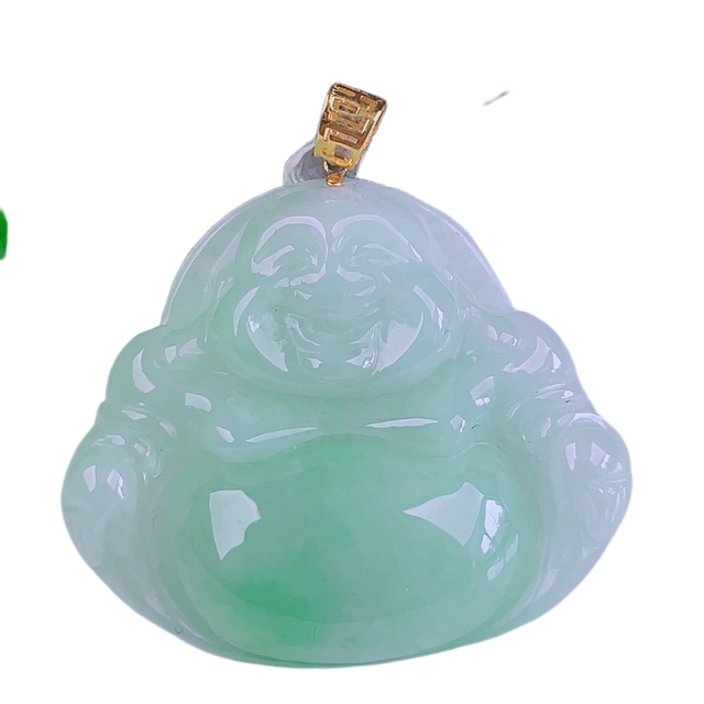 Burmese natural genuine jadeite 18k gold buckle ice type floating sun green full of floating flowers flashing Buddha jade pendant 6.90g