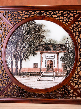 重工山水瓷板画陶瓷大师罗拥军手绘装饰画家居挂画陈列摆件包框裱