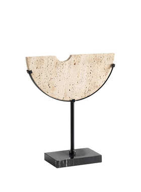 艺贝子侘寂风高档黄洞石大理石艺术摆件样版房酒店客厅玄关装饰品