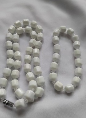 白色托玛琳项链手链套装白色电气石珠项链白色八角珠项链