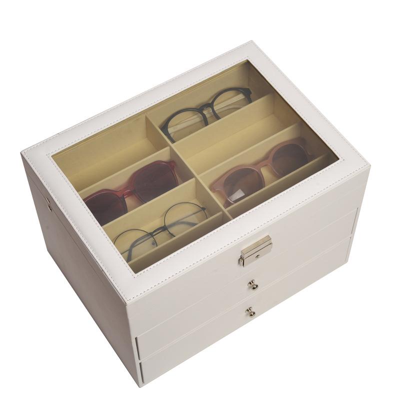 眼2镜现货木质层盒大三容量墨镜pu收纳盒4格太INQ阳镜收纳盒 - 图1