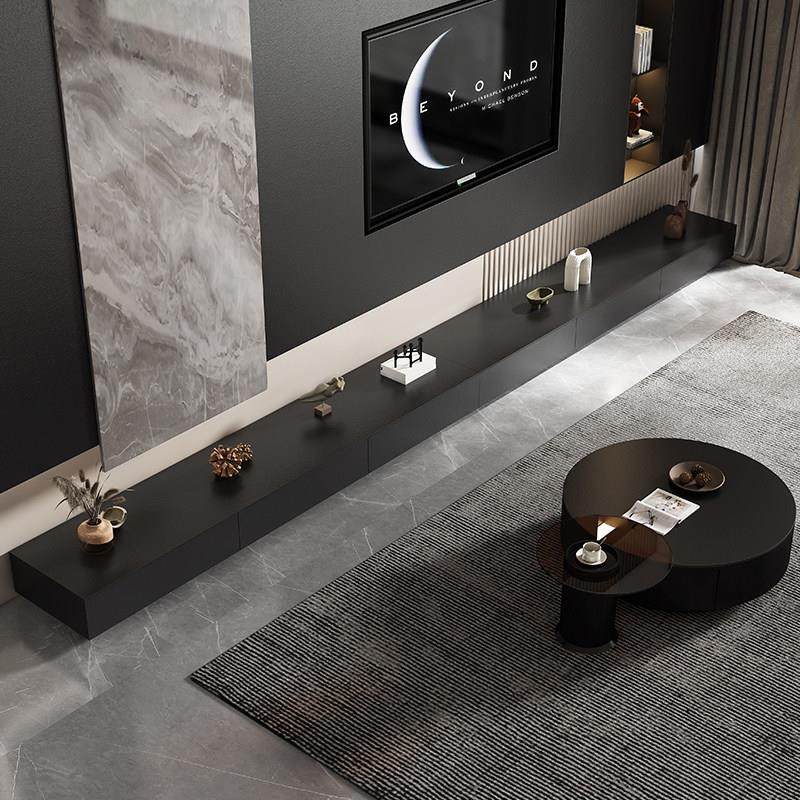 黑色岩板地台长条定制电视柜现代简约客厅意式极简地柜壁炉柜储物,淘宝优惠券,粉丝福利购,淘宝优惠卷