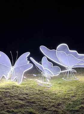 不锈钢蝴蝶摆件售楼处广场铁艺镂空大型发光雕塑户外园林景观装饰