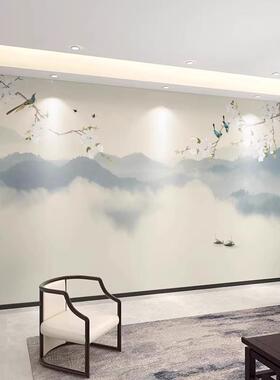 定制中式花鸟墙贴电视背景墙壁纸卧室墙纸客厅影视墙布8D壁画壁布