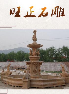 钵石莲花喷泉图别墅庭院欧式人物喷2531泉定制水石材雕雕刻流喷泉