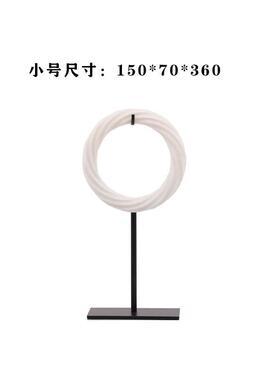 创意新中式现代金属树脂白色绞纹圆环摆件样板房售楼处博古架摆件