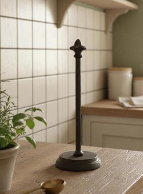 简约复古怀旧铸铁花蕾纸巾架桌面摆件厨房卷纸立式纸巾架保鲜膜架