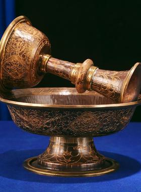 紫铜雕花尼泊尔供护法杯纯铜摆件藏式纯铜摆件西藏用品供具供护杯