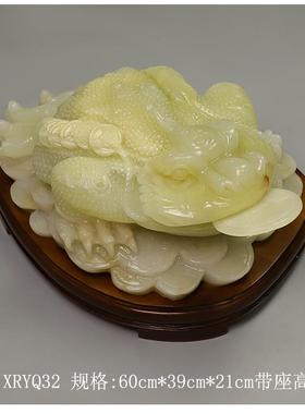 高档天然玉石招财三足金蟾摆件号客厅电柜酒大柜公办室装饰工艺视