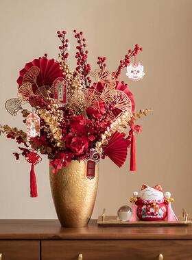 新年金属福桶仿真花发财果花筒春节氛围布置室内客厅桌面装饰摆件