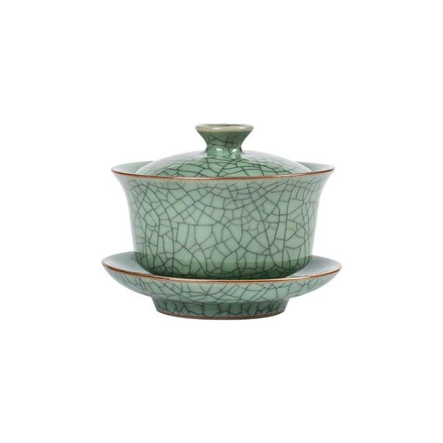 Kungfu tea set handmade three-cai bowl factory ຂາຍໂດຍກົງ ceramic Ge kiln ice crack tea cup hand-caught tea bowl