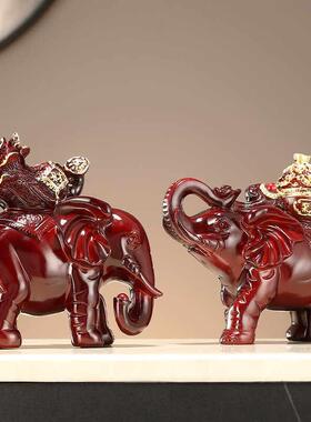 玄关客厅酒柜电视柜装饰品乔迁旺宅招财吸财聚宝盆大象摆饰一对