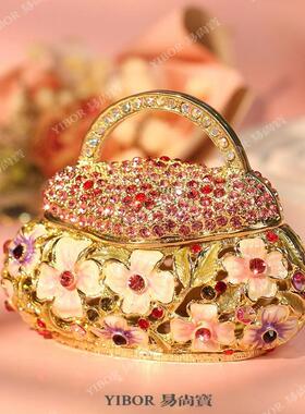 爆款金属七宝烧手工艺品中式珐琅首饰盒创意家居装饰花篮包小摆件