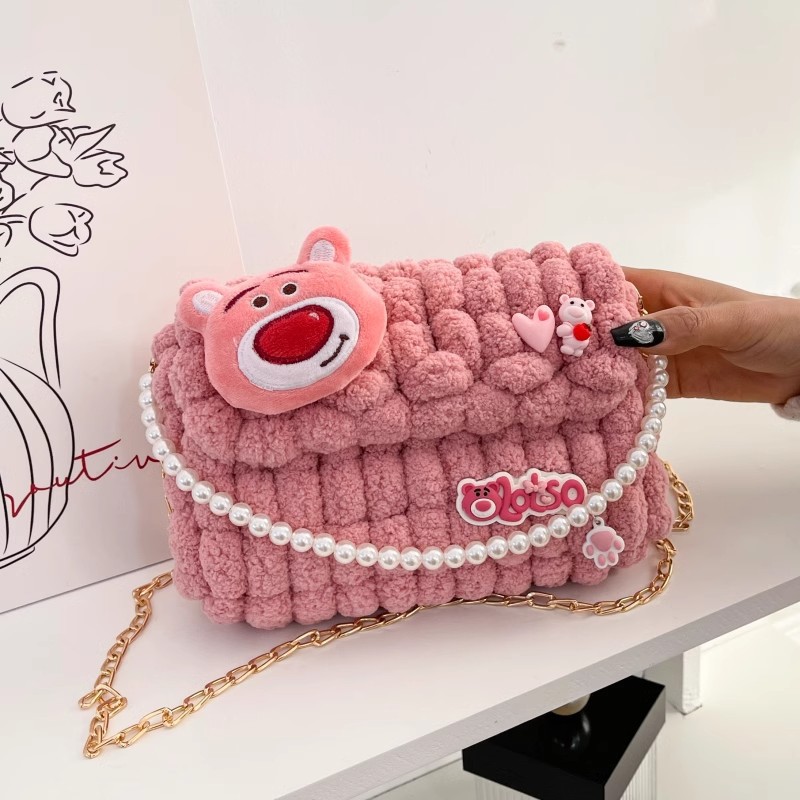 草莓熊手工编制包包材料包毛线自制手提可爱斜挎包送女友礼物-图3
