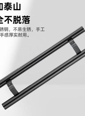 玻璃门拉手不锈钢铝合金有框门拐脚偏心圆管门把手黑色马蹄脚扶手