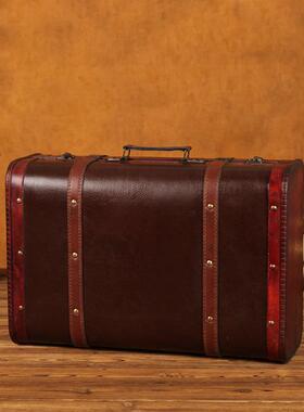覆古手提箱摆件皮箱木质老式年代拍照道具摄影酒吧咖啡厅橱窗陈列