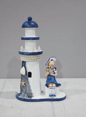 地中海风格灯塔小装饰品入口装饰品海洋风格男孩和女孩桌面灯塔装