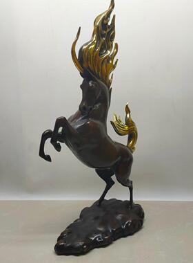 立马发财纯铜马拉车摆件客厅玄关办公室装饰跃马生肖马到成功彩绘