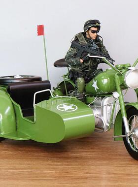 直销新款复古铁艺偏三轮侉子摩托车仿真长江750挎斗车模型橱窗收