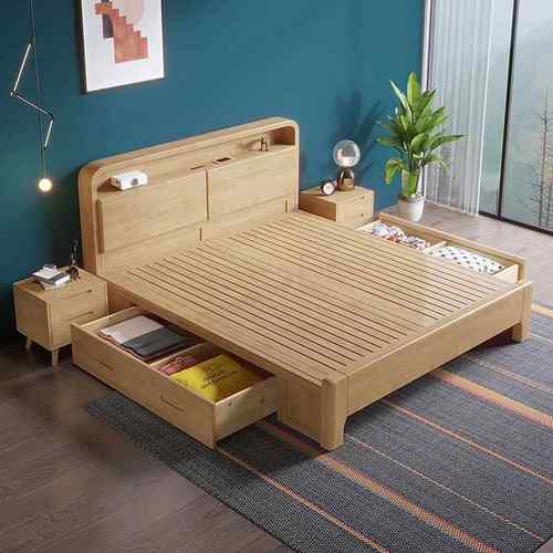 北欧实木床1.8米软靠多功能双人床1.5米现代简约小户型1.2m储物床 - 图0