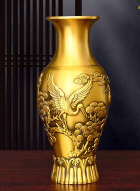 铜花瓶佛具复古佛堂摆件浮雕莲花松鹤家用客厅插花供佛对香筒净瓶