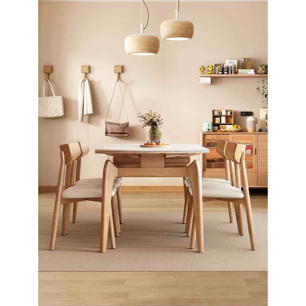 北欧风岩板伸缩餐桌椅组合现代简约家用小户型可折叠实木吃饭桌子,淘宝优惠券,粉丝福利购,淘宝优惠卷