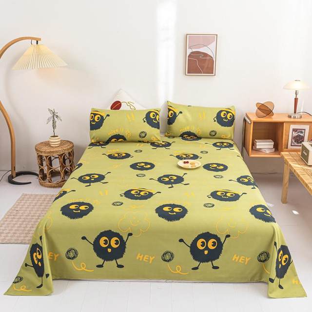 Summer bed sheets and quilts single piece non-pure cotton full cotton student dormitory children single double cartoon cute pillowcase three-piece set