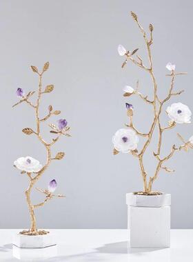 高级感天然紫水晶发财树摆件水晶花树客厅玄关别墅样板房装饰摆件