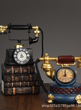 客厅高级感柜子摆件冰箱顶上面的摆件老式复古电话机咖啡馆酒吧店
