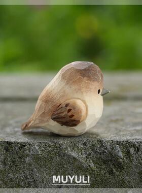 木质木雕小鸟摆件小肥啾可爱迷你麻雀桌面装饰女ins风治愈系礼物