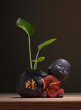 高档龙器 创意陶瓷小和尚水培器摆件花 家办公室客厅关居装玄饰工