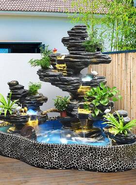 大型假山流水喷泉摆件家庭院子水池造景鱼池室内室外庭院花园景观