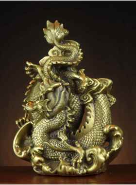 全铜龙摆件生肖龙祥龙戏珠盘龙家居办公室摆件云中腾龙 铜龙摆件