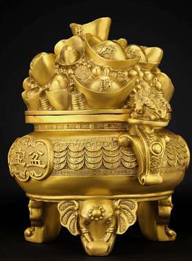 仿古铜元宝聚宝盆摆件招财进宝古玩收藏家居装饰客厅办公室工艺品