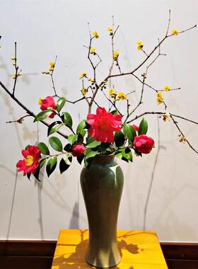 绿釉水培无孔花瓶花卉落地高盆现代干花花插花器摆件