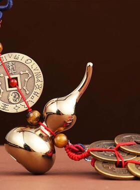 道家纯铜黄铜葫芦五帝钱挂件玄关大门对门口客厅装饰摆件招财物件