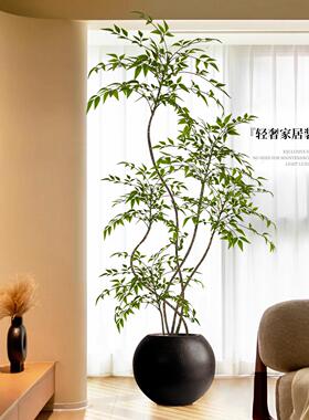 仿真绿植南天竹室内客厅电视柜高级感仿生绿色植物落地盆栽氛围树
