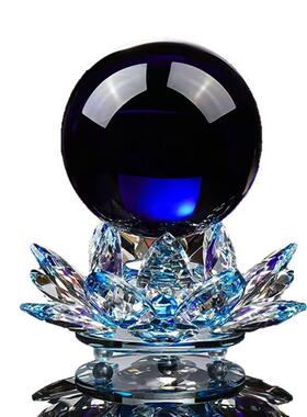 莲花宝莲灯座水晶球摆件家居装饰品可转动客厅电视柜玄关酒柜摆设