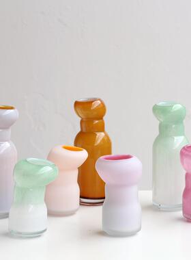 现代北欧小清新双色渐变小口手工玻璃花瓶餐桌客厅桌面家居装饰品