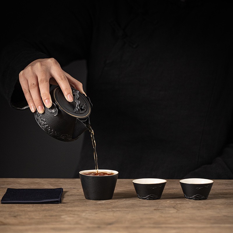 Jiangshan Tea Set Forbidden City Cultural and Creative Handheld Pot Portable Travel Teapot Tea Cup Small Set Outdoor Quick Cup National Style