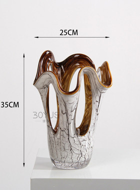 花艺镂空餐厅样板房白色装饰简约花瓶玻璃黄色内里客厅现代裂纹软