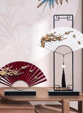 客厅摆件新中式酒柜玄关禅意博古架办公桌轻奢高档家居扇子装饰品