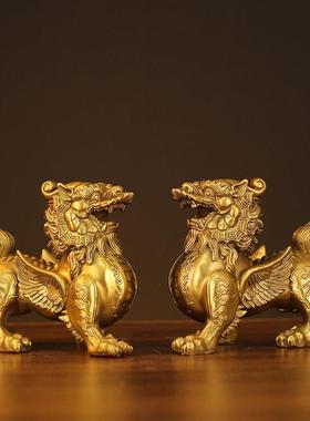 黄铜皮绣饰品一对Tiulu Pichu带来财富和宝藏皮绣客厅办公室装饰