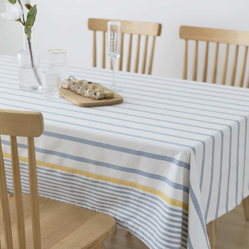 名杨织秀 条纹小清新四角流苏棉涤混纺卷边桌布现代简约餐桌台布,淘宝优惠券,粉丝福利购,淘宝优惠卷