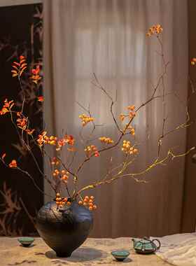 海虹景品山归来假花彷真花摆设发财果客厅茶室新中式年宵花摆件