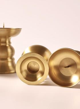 纯黄铜烛台光面家用供奉礼佛佛前祠堂纯铜蜡烛台油灯灯座佛具