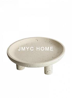 法式仿洞石高脚干果收纳托盘水果盆餐厅吧台柜样板间家居软装摆件