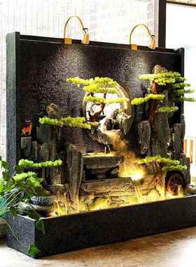 大型水幕墙流水公司客厅阳台玄关喷泉户外庭院假山落地风水轮摆件