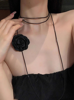 纯欲风玫瑰脖子系花项链女高级感锁骨链项圈配饰花朵颈链